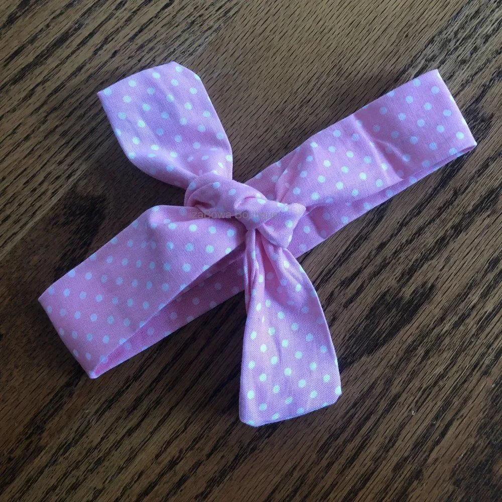 Pink & White Polka Dot Knot Headband - Thin Style   kids  PWKHB  Handmade NWT